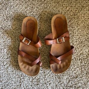 Brown Leather Slide Sandals with Buckle